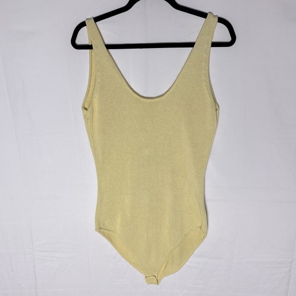 Zara Tops - Zara Yellow Knit Low Back Bodysuit L NWT Balletcore Butter Yellow Boho Retro